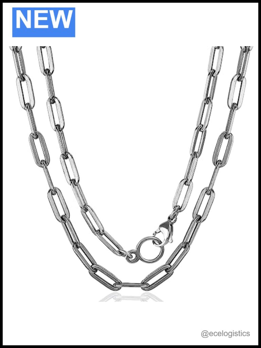 5mm Pure Titanium Paperclip Link Chain Necklace 25.6 Inch